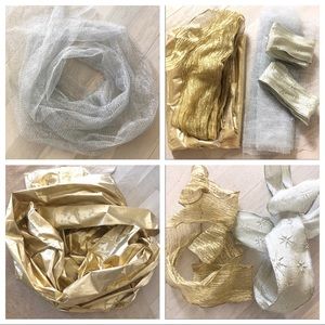 Bundle of Gold Lame Silver Netting & Wired Ribbon